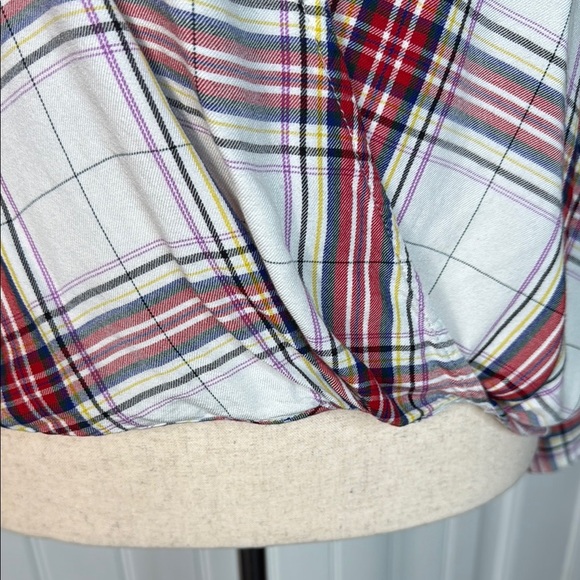 Lou & Grey for Loft red plaid wrap long sleeve top Sz XL - Picture 4 of 9